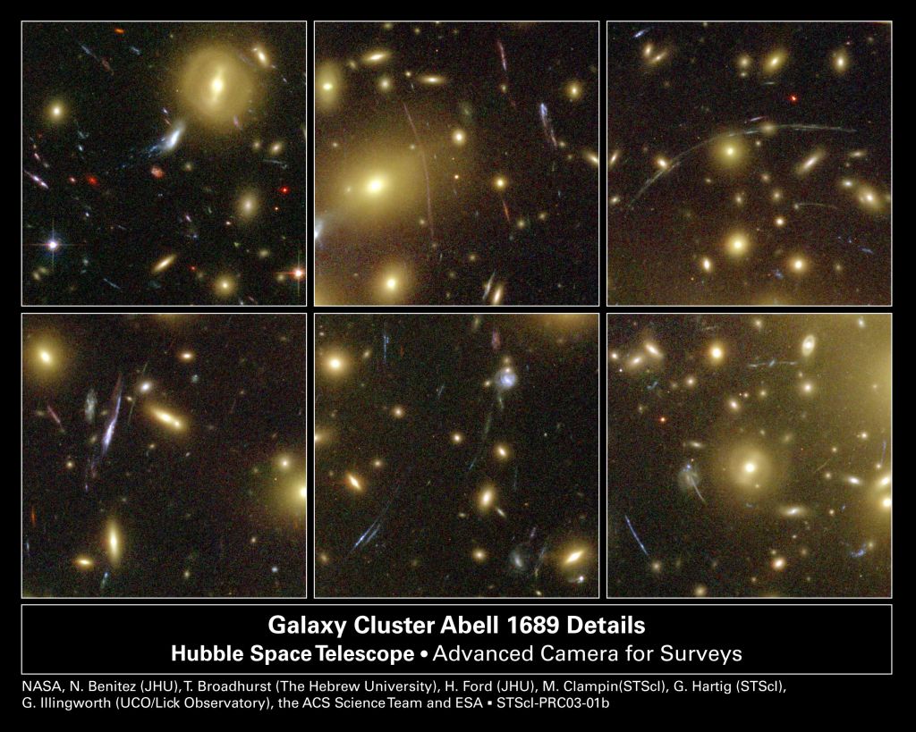 Cluster of Galaxies Abell 1689 Showing Gravitational Lensing arcs